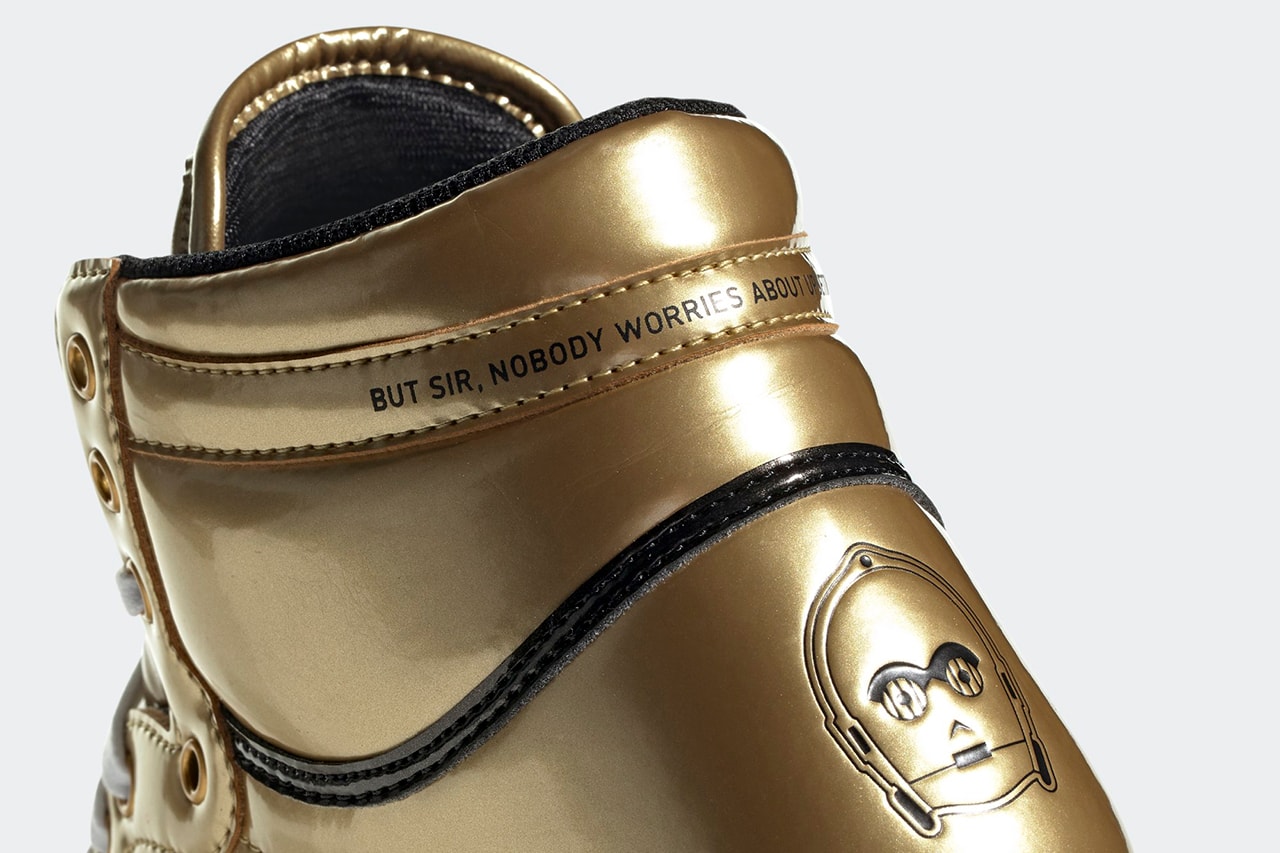 'Star Wars' x adidas Originals Top Ten Hi C-3PO "Gold Metallic / Cloud White" FY2458 Lucasfilm Sneaker Collaboration Footwear Release Information Drop Date Films Sci-Fi