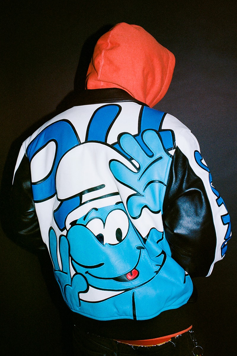 Supreme The Smurfs Fall Winter 2020 Collection Release Info Buy Price Date Leather Jacket GORE-TEX Shell Denim Trucker Sweater Hooded Pant Jeans T-Shirt Skateboard Beanie
