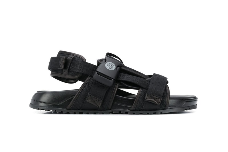 Versace release information logo strap sandals slides sliders release information where to buy farfetch