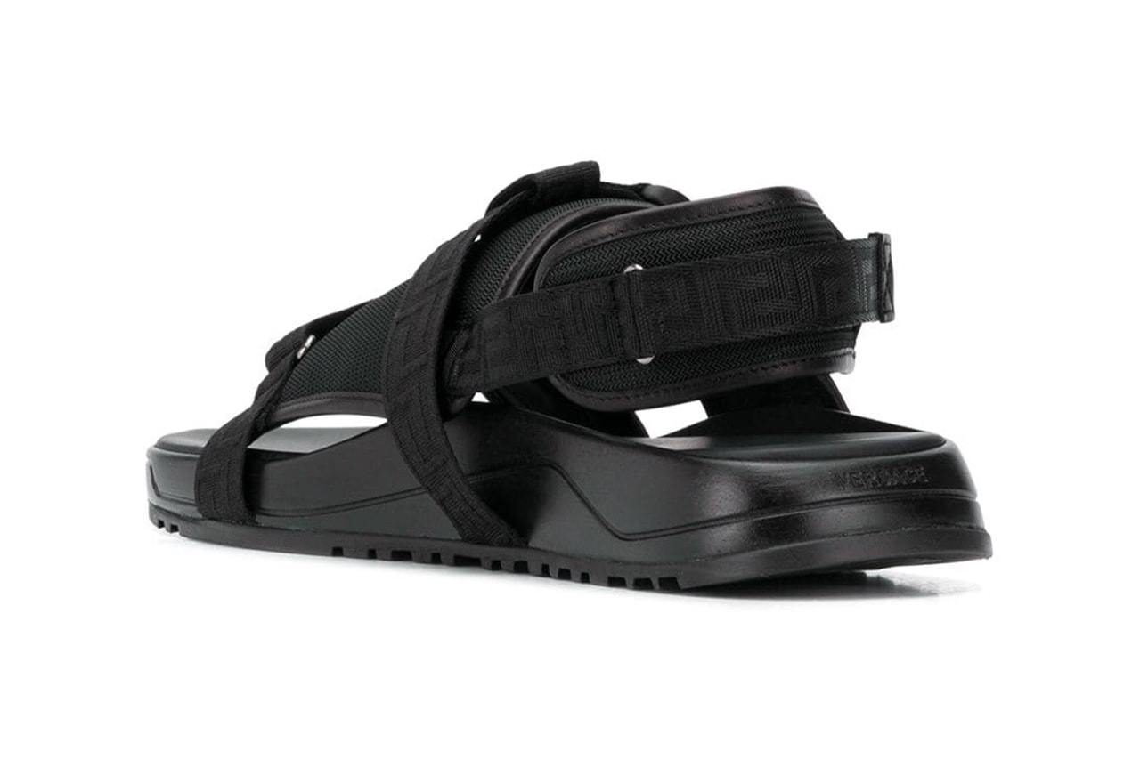 Versace release information logo strap sandals slides sliders release information where to buy farfetch