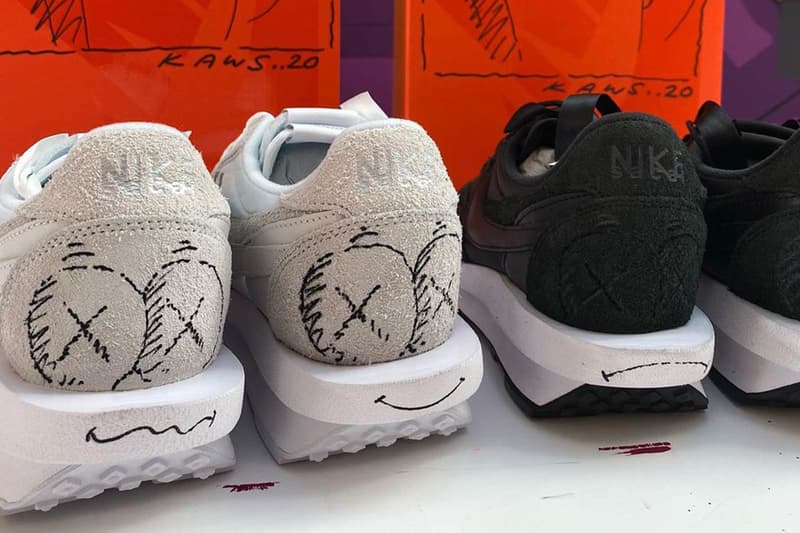 KAWS sacai Nike LDWaffle release information auction illustration teased black white sneakers customised