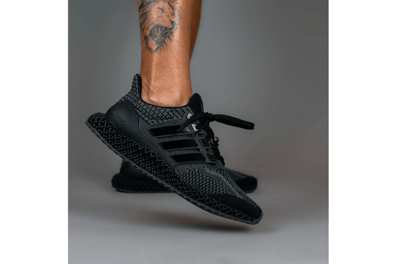 adidas Ultra4D "Core Black" Triple Black Outsole 4-Dimensional Technical Mechanical Weave Futurecraft On Foot Closer First Look Sneaker Future 