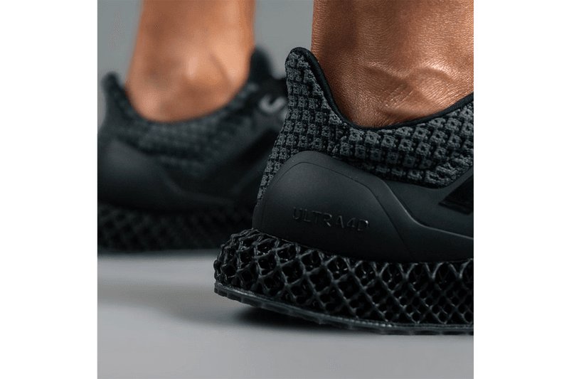 adidas Ultra4D "Core Black" Triple Black Outsole 4-Dimensional Technical Mechanical Weave Futurecraft On Foot Closer First Look Sneaker Future 