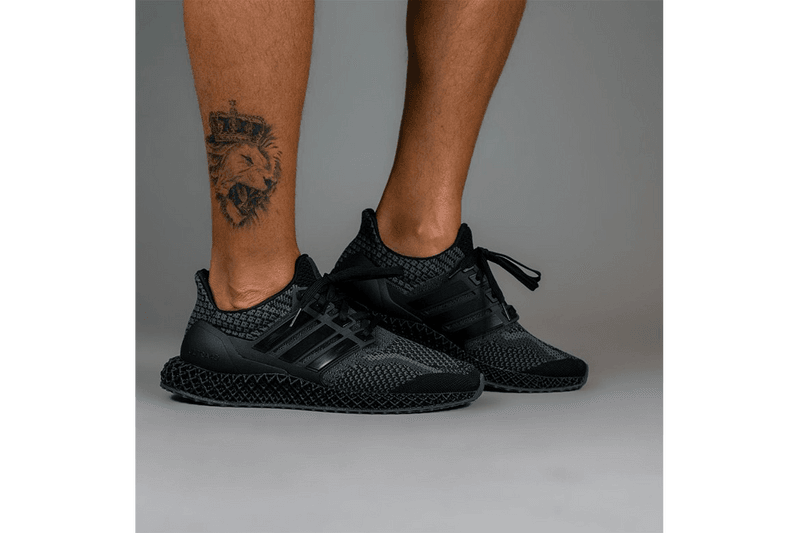 adidas Ultra4D "Core Black" Triple Black Outsole 4-Dimensional Technical Mechanical Weave Futurecraft On Foot Closer First Look Sneaker Future 