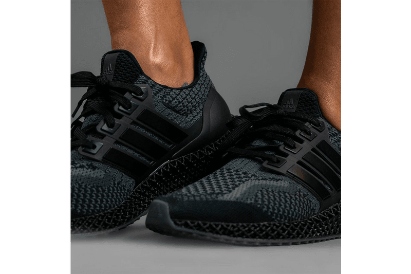 adidas Ultra4D "Core Black" Triple Black Outsole 4-Dimensional Technical Mechanical Weave Futurecraft On Foot Closer First Look Sneaker Future 