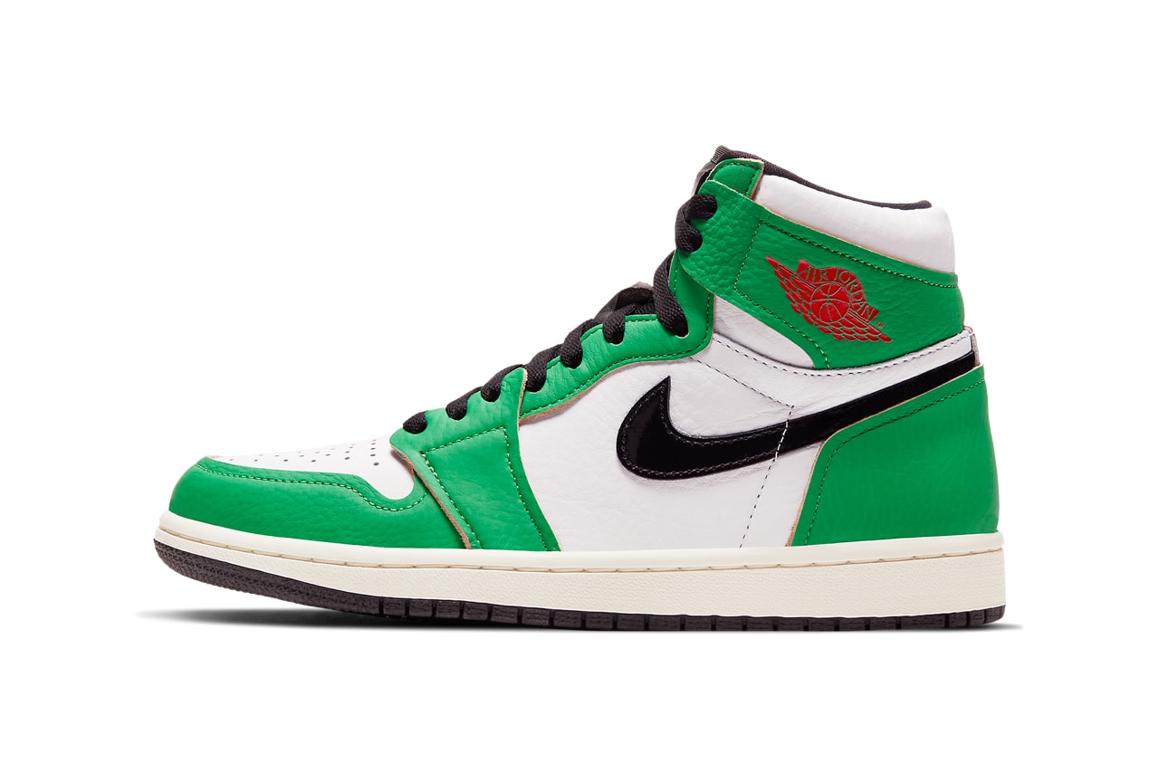 air jordan brand 1 lucky green red white sail black red DB4612 300 official release date info photos price store list buying guide michael boston celtics 63 points chicago bulls 1986 nba playoffs