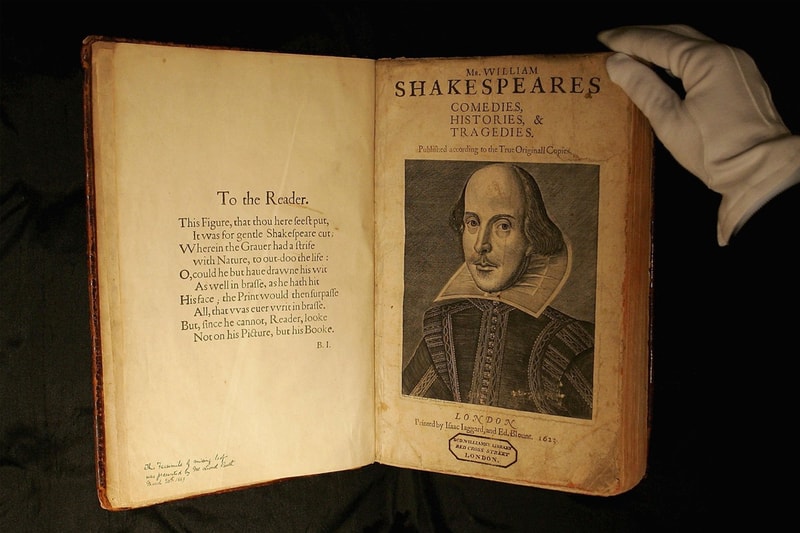 william shakespeare playwright first folio comedies histories tragedies 9 million usd auction record breaking literature
