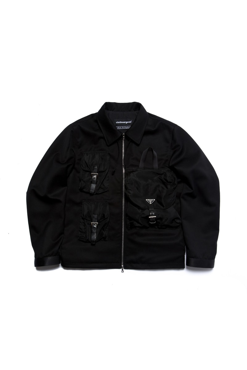 clothsurgeon RECONSTRUCTED PROJECT Prada Nylon Backpack Short Collared Bomber Flight Jacket Rav Matharu Custom Rework Upcycling Sustainable '90s