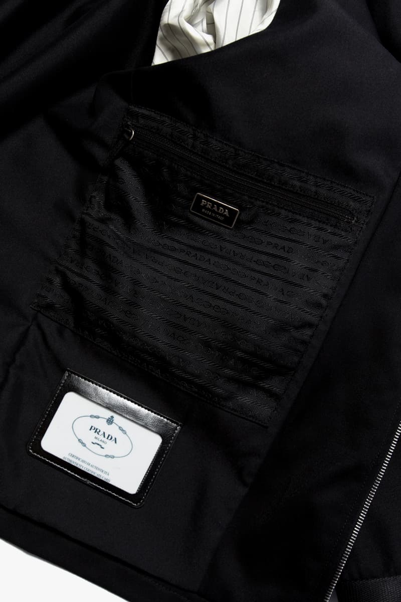 clothsurgeon RECONSTRUCTED PROJECT Prada Nylon Backpack Short Collared Bomber Flight Jacket Rav Matharu Custom Rework Upcycling Sustainable '90s