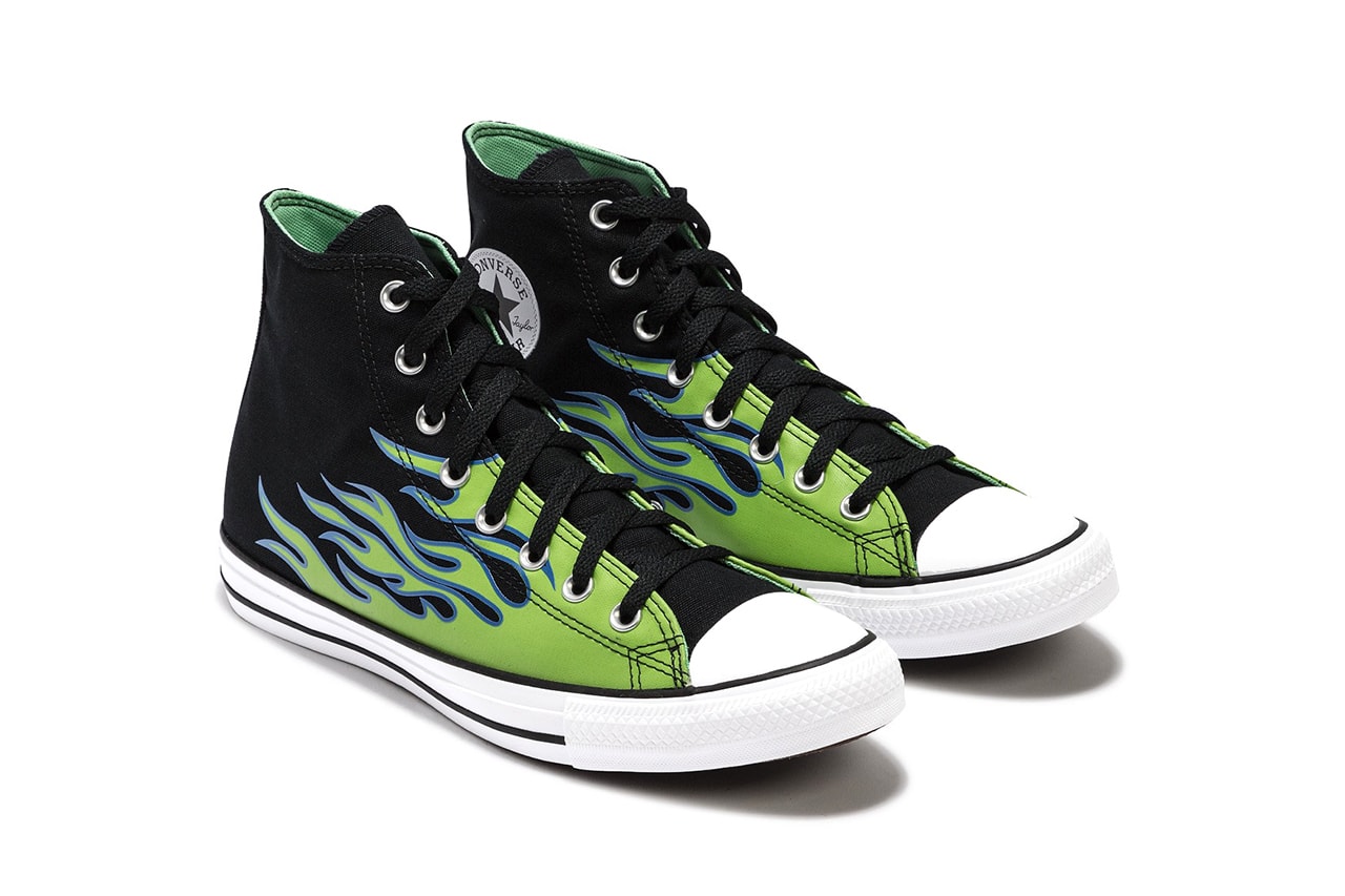 Converse Chuck Taylor All Star "Black/Glow In The Dark/Royal Pulse" Flame Motif Graphic Print Sneaker Release Information Drop Date Closer First Look HBX HYPEBEAST Footwear Shoe Trainer High Top 