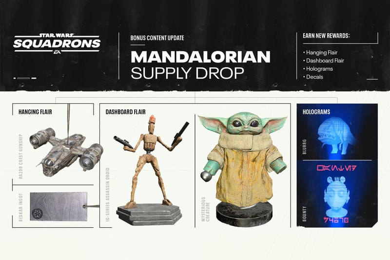 star wars squadrons the mandalorian dlc pack mando mondays baby yoda trinkets flair electronic arts lucasfilm disney plus