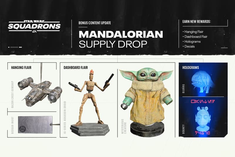 star wars squadrons the mandalorian dlc pack mando mondays baby yoda trinkets flair electronic arts lucasfilm disney plus