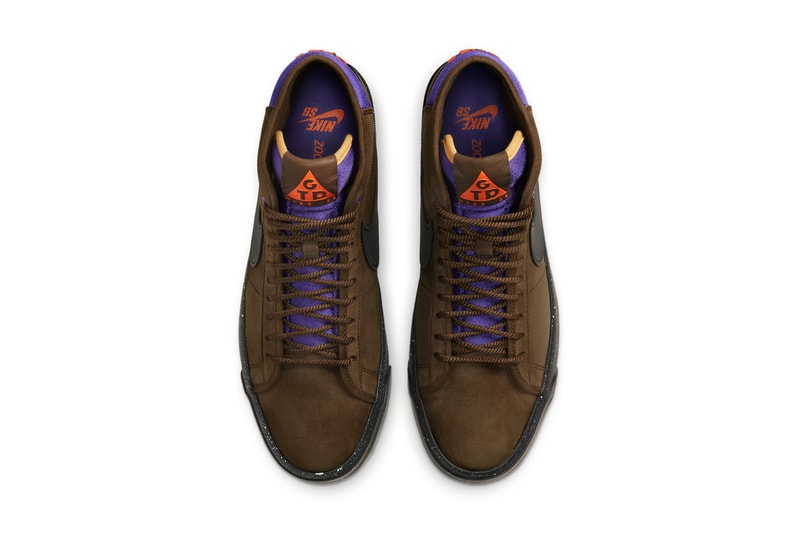 nike sb skateboarding zoom blazer mid pro gt grant taylor acg all conditions gear trails end brown prism violet purple total orange black DC0615 200 official release date info photos price store list buying guide
