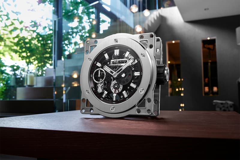 hublot meca 10 manual winding movement mechanical skeletonized table clock oversized lepee manufacture