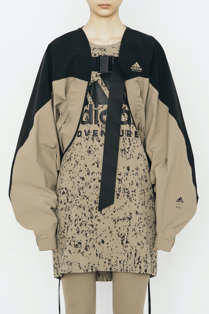 HYKE x adidas Fall/Winter 2020 Collaboration Collection fw20 seeulater feet you wear fyw sneakers consortium clothing apparel release date info buy japan november 25 drop colorway xta sandal boot white olive black tan jacket poncho skirt shirt tee logo Miho Nonaka