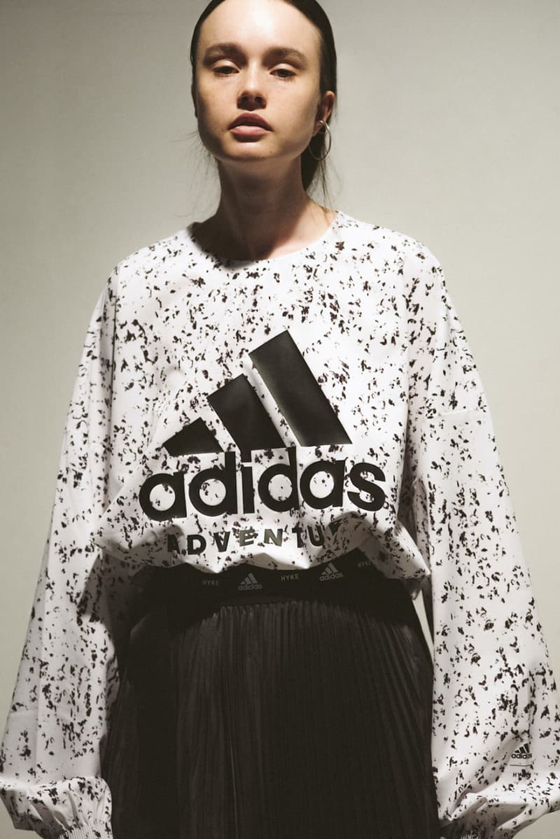 HYKE x adidas Fall/Winter 2020 Collaboration Collection fw20 seeulater feet you wear fyw sneakers consortium clothing apparel release date info buy japan november 25 drop colorway xta sandal boot white olive black tan jacket poncho skirt shirt tee logo Miho Nonaka