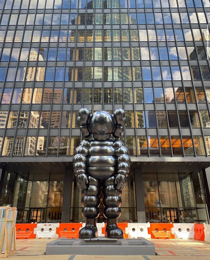 KAWS 'WHAT PARTY' Bronze Sculpture New York seagrams building avenue plaza park 20 foot tall directions location statue