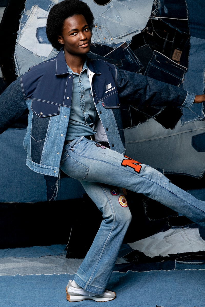 Levis new balance 327 sneaker denim trucker jackets reversible padded graphic t-shirt blue grey indigo white
