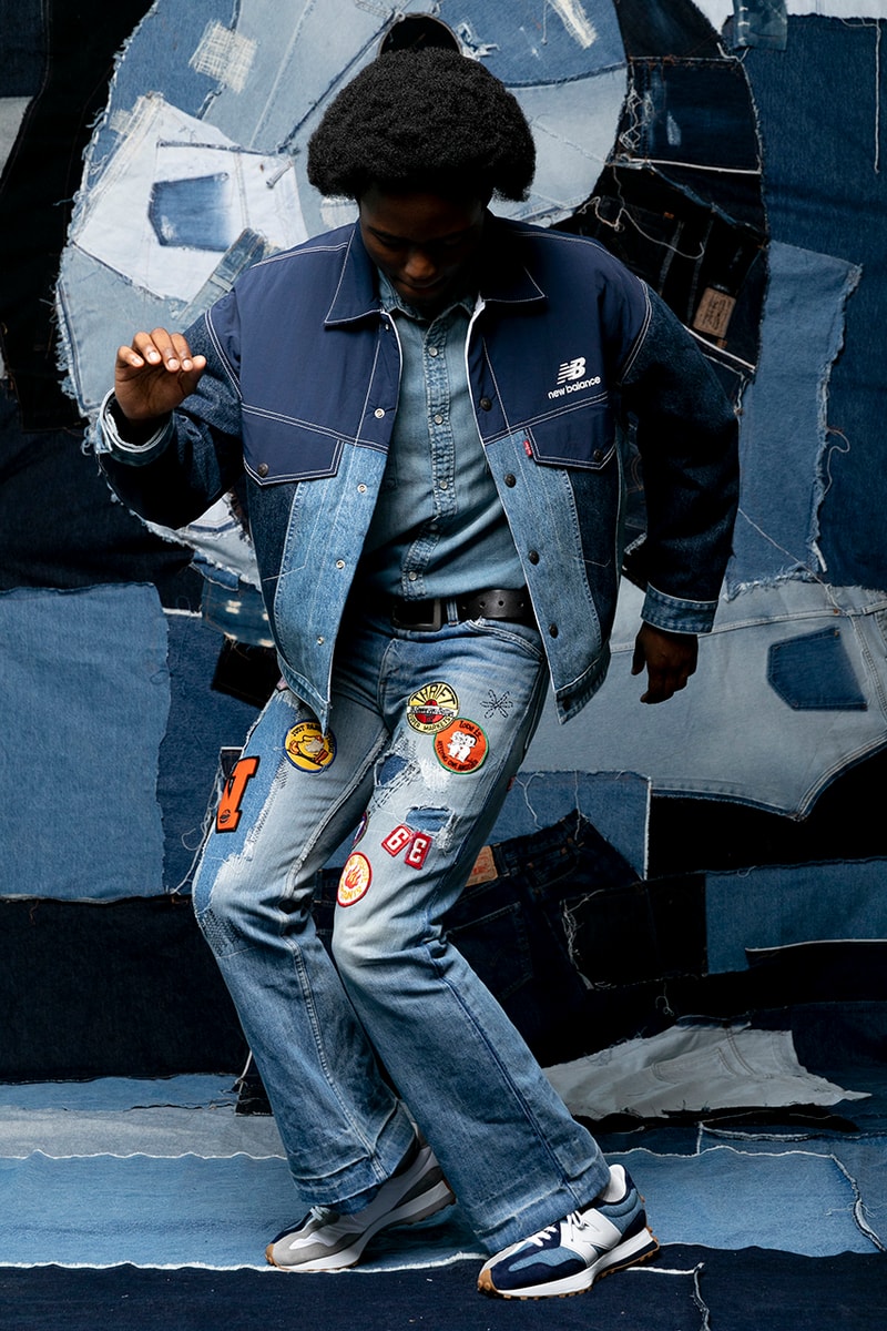 Levis new balance 327 sneaker denim trucker jackets reversible padded graphic t-shirt blue grey indigo white