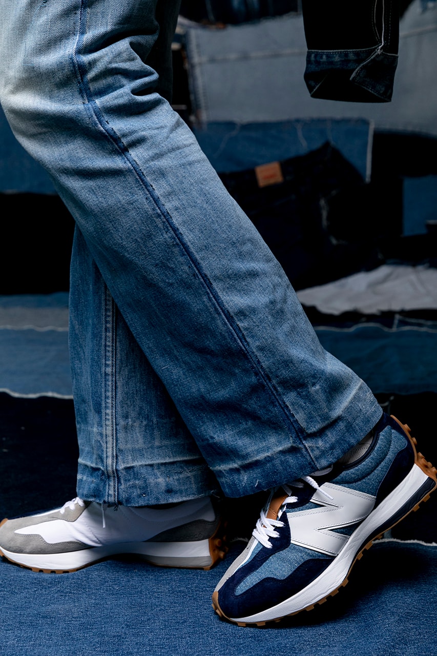 Levis new balance 327 sneaker denim trucker jackets reversible padded graphic t-shirt blue grey indigo white