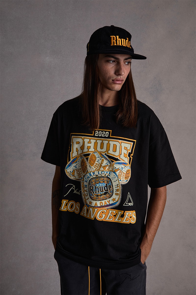 Los Angeles Lakers RHUDE Collection Capsule Release New Era Snapback Cap Hat Socks Jacket Pants T shirt 