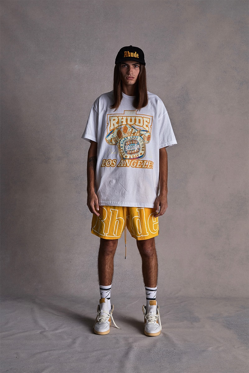 Los Angeles Lakers RHUDE Collection Capsule Release New Era Snapback Cap Hat Socks Jacket Pants T shirt 