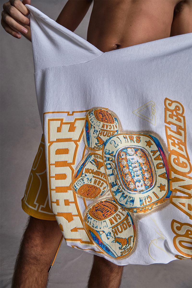 Los Angeles Lakers RHUDE Collection Capsule Release New Era Snapback Cap Hat Socks Jacket Pants T shirt 