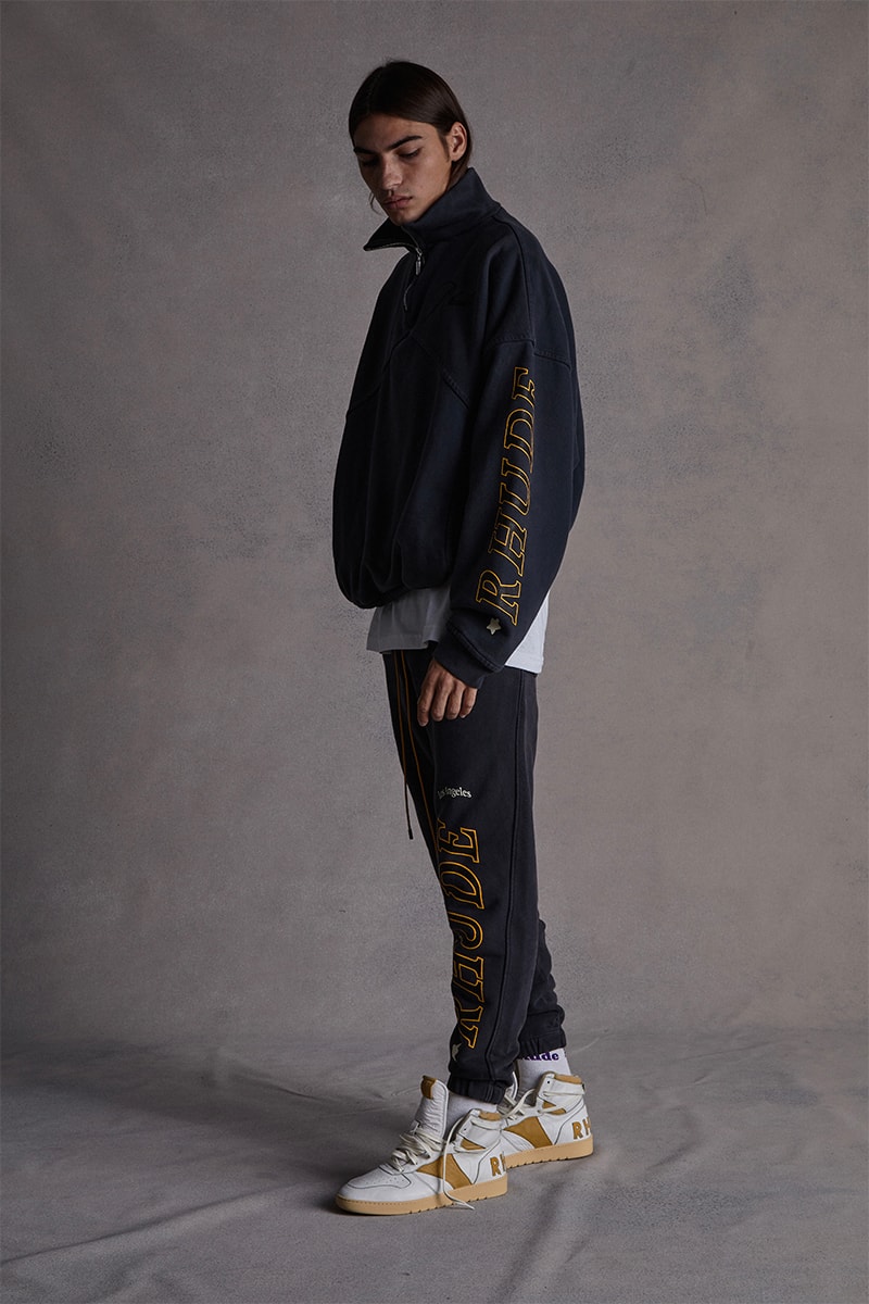 Los Angeles Lakers RHUDE Collection Capsule Release New Era Snapback Cap Hat Socks Jacket Pants T shirt 
