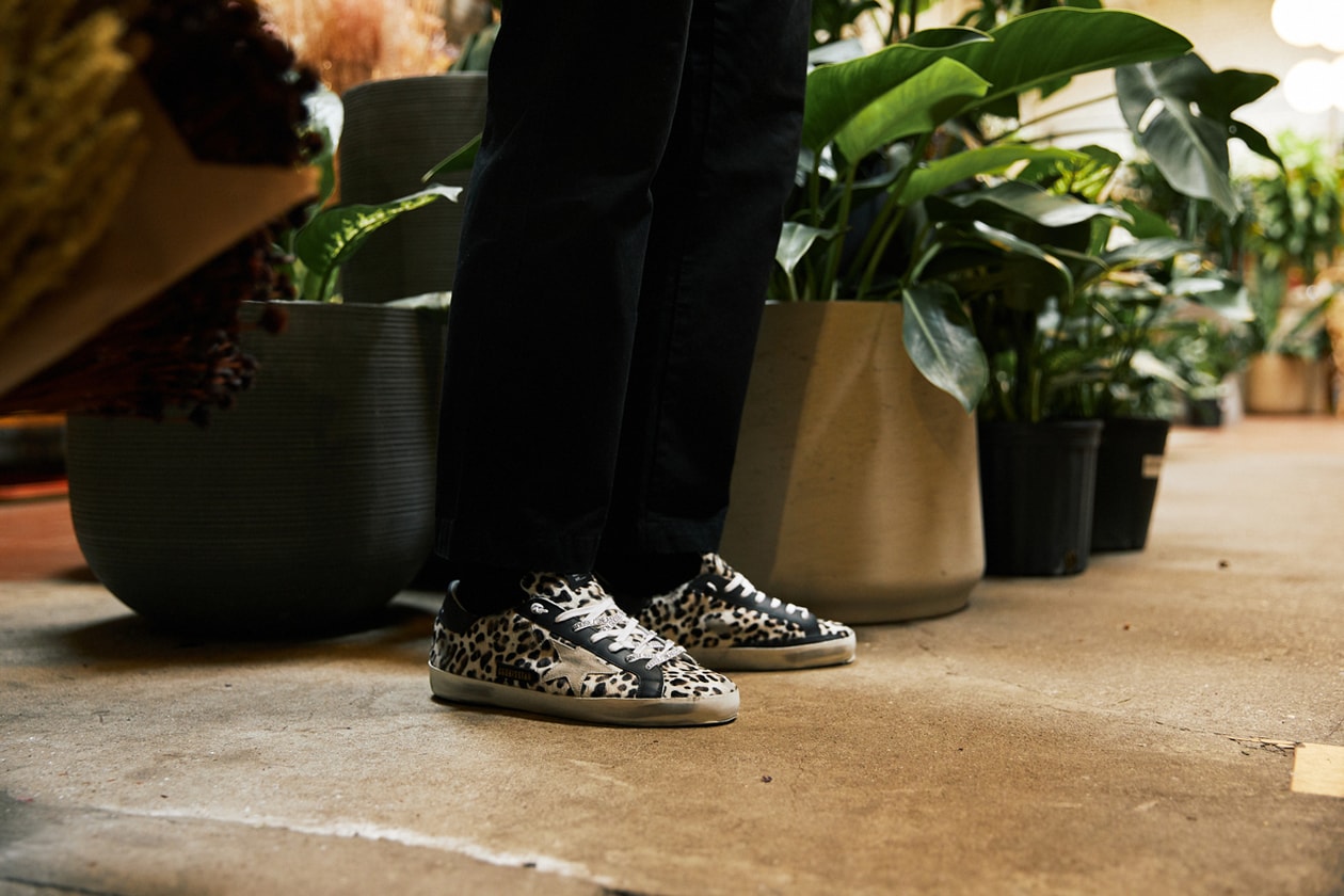 bloomingdales soft leopard-print calf hair signature Superstar distressed appliqué in black leather an off-white suede toe animal print monogram leather upper and lining Italian craftsmanship made in italy true to size graphic low-top sneaker women's unisex