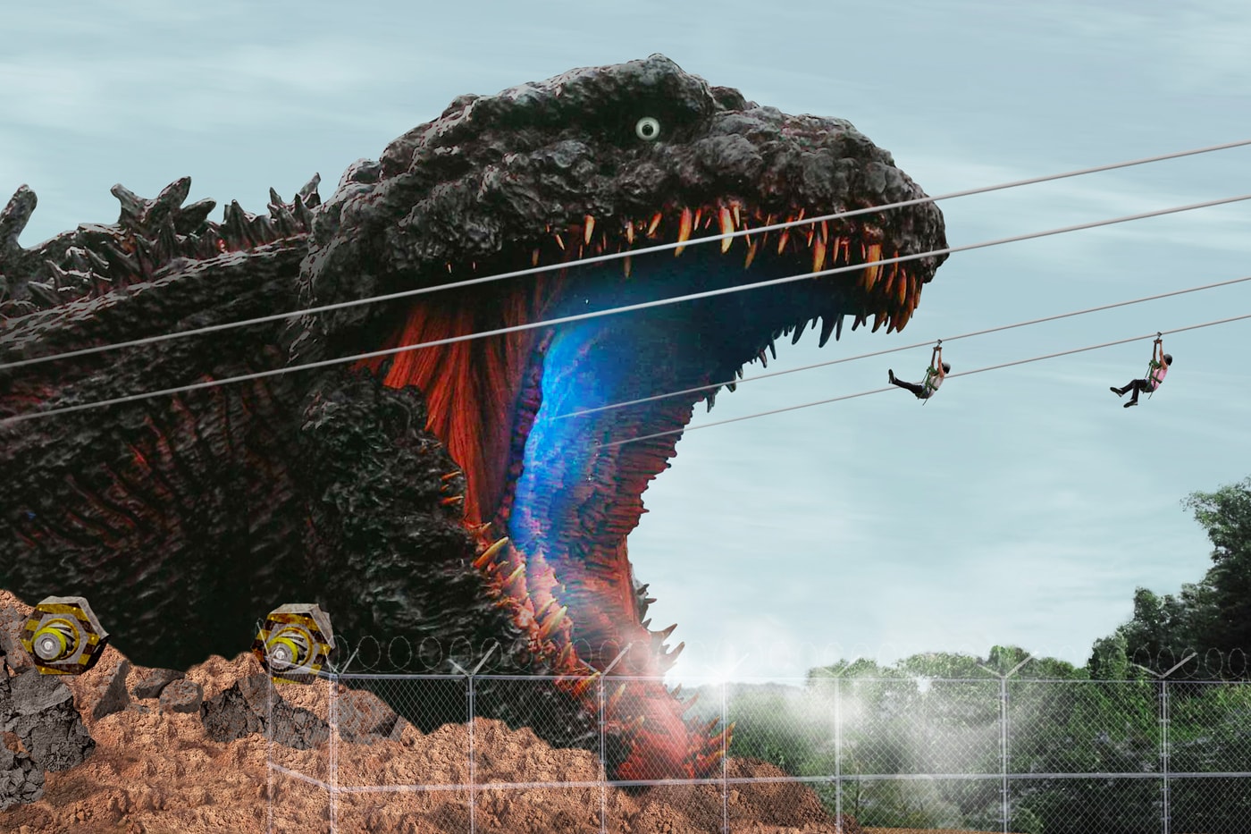 Nijigen no Mori Park Officially Unveils Its Life-Sized Godzilla Awaji Island Japan Kaiju zip line attraction cartoon manga anime pop-culture 