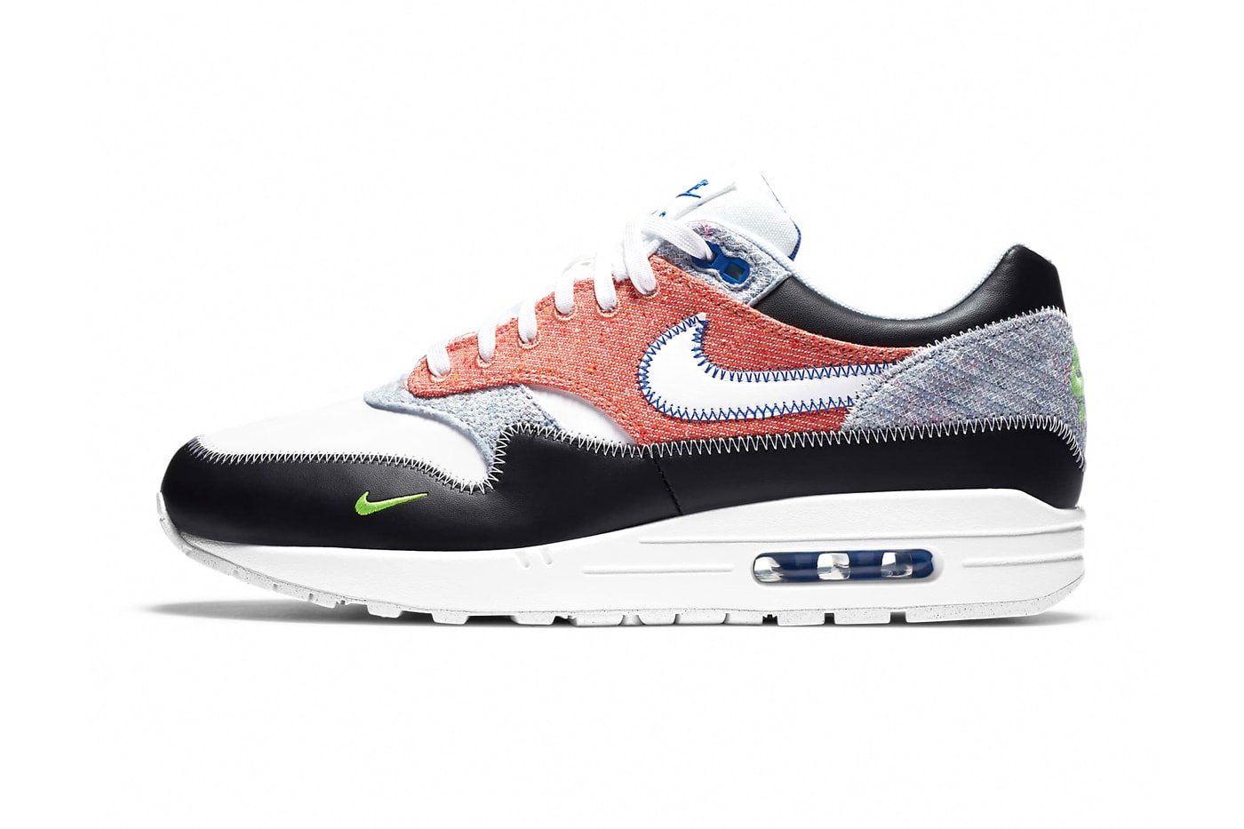 Nike Air Max 1 Game Royal White Black Electric Green CT1643 100 release menswear streetwear shoes sneakers footwear kicks trainers runners fw20 fall winter 2020 collection