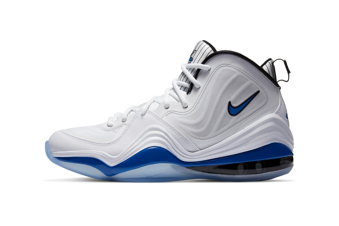 nike basketball air penny hardaway v 5 game royal white black orlando magic pinstripes CN0052 100 official release date info photos price store list buying guide
