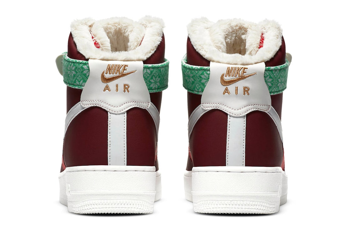 Nike Christmas Pack Air Force 1 Hi Blazer Mid Air Max 90 GS Xmas Seasonal Winter Sweaters Knitted Leather AF1 Saint Nicolas Father Christmas Ho Ho Ho Red White Green Fluff Snow Shoe Sneaker Release Information Closer First Look Swoosh Brand