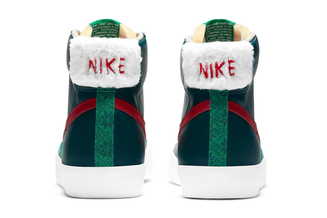 Nike Christmas Pack Air Force 1 Hi Blazer Mid Air Max 90 GS Xmas Seasonal Winter Sweaters Knitted Leather AF1 Saint Nicolas Father Christmas Ho Ho Ho Red White Green Fluff Snow Shoe Sneaker Release Information Closer First Look Swoosh Brand