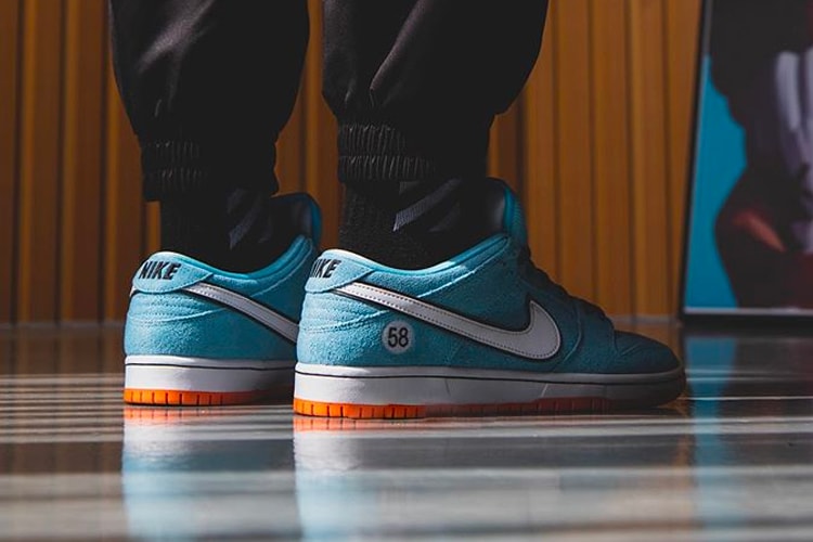 Nike SB Dunk Low Pro Club 58 First Look Release Info on foot closer BQ6817-401 Blue Chill Safety Orange Black White