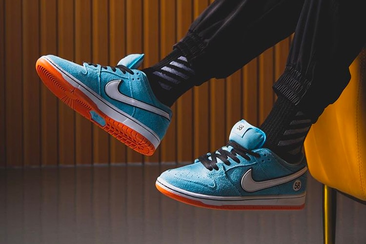 Nike SB Dunk Low Pro Club 58 First Look Release Info on foot closer BQ6817-401 Blue Chill Safety Orange Black White