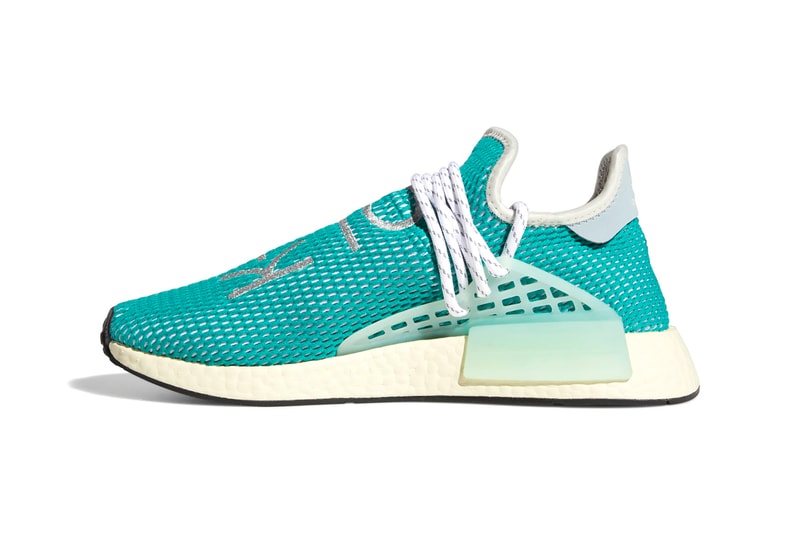 Pharrell Williams x adidas Originals Hu NMD Glory Grey / Dash Green / Sand Q46466 Sneaker Release Information BOOST Sole Unit Three Stripes Limited Edition Collaboration