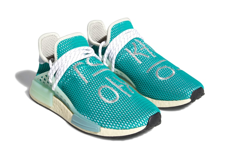 Pharrell Williams x adidas Originals Hu NMD Glory Grey / Dash Green / Sand Q46466 Sneaker Release Information BOOST Sole Unit Three Stripes Limited Edition Collaboration