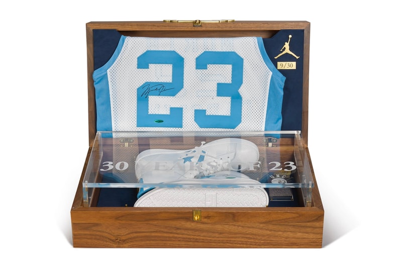 Michael Jordan UNC Pack Sothebys Auction 100000 usd converse leather pro university of north carolina winning shot tar heel jersey signature