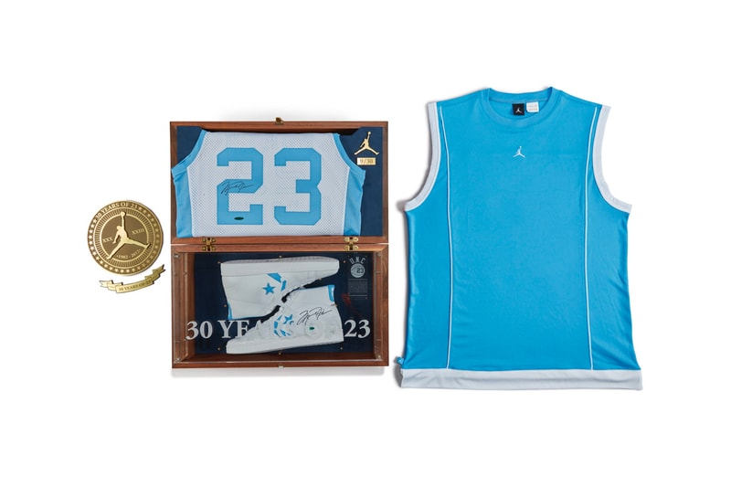 Michael Jordan UNC Pack Sothebys Auction 100000 usd converse leather pro university of north carolina winning shot tar heel jersey signature