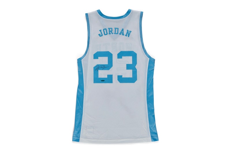 Michael Jordan UNC Pack Sothebys Auction 100000 usd converse leather pro university of north carolina winning shot tar heel jersey signature