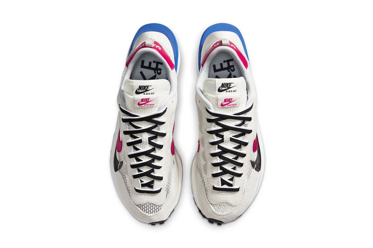 sacai nike sportswear vaporwaffle black white red blue chitose abe cv1363 001 100 pegasus 83 zoomx vaporfly next percent official release date info photos price store list buying guide