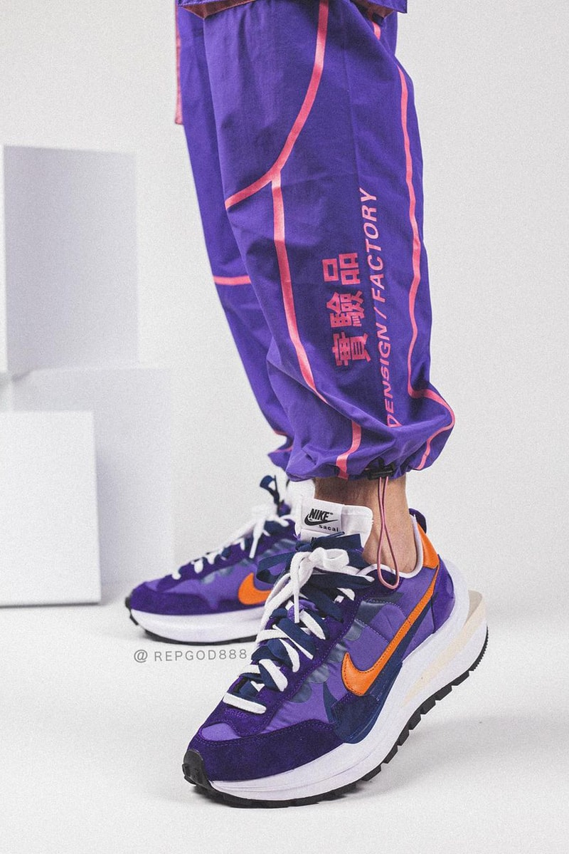 sacai nike sportswear vaporwaffle purple orange nylon upper chitose abe official release date info photos price store list buying guide