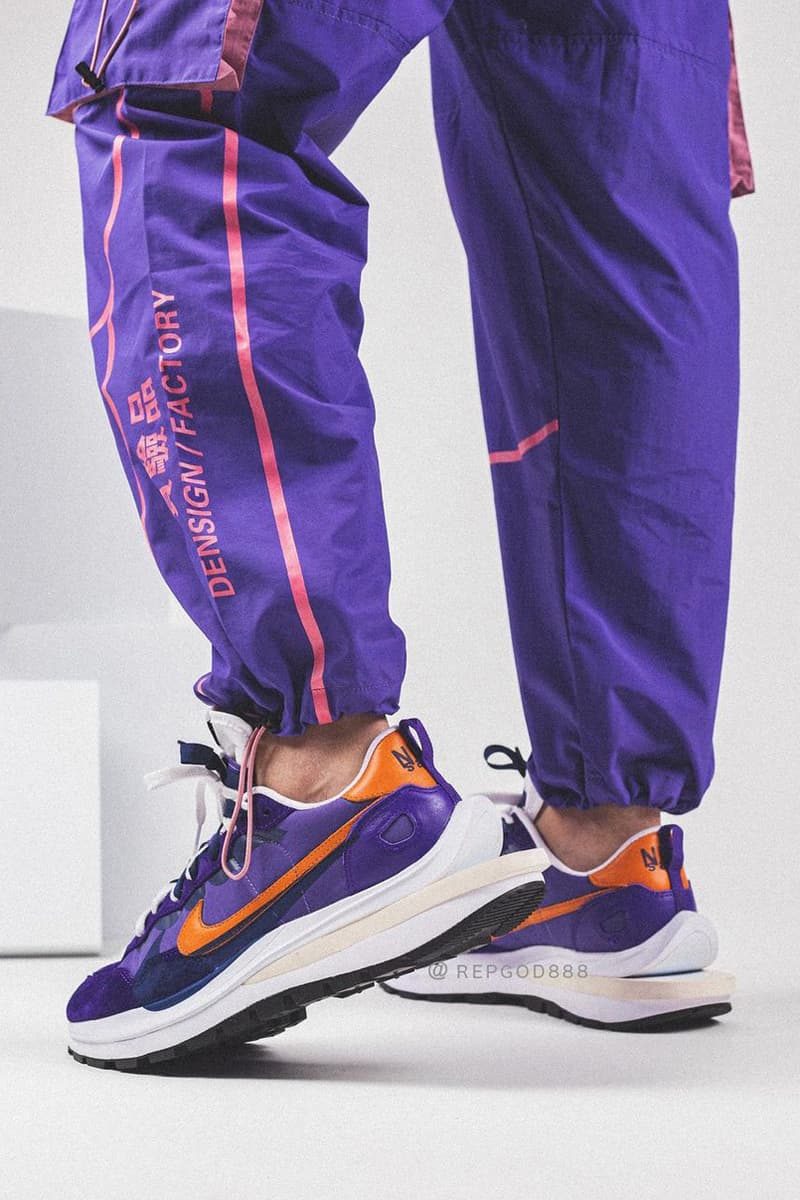 sacai nike sportswear vaporwaffle purple orange nylon upper chitose abe official release date info photos price store list buying guide