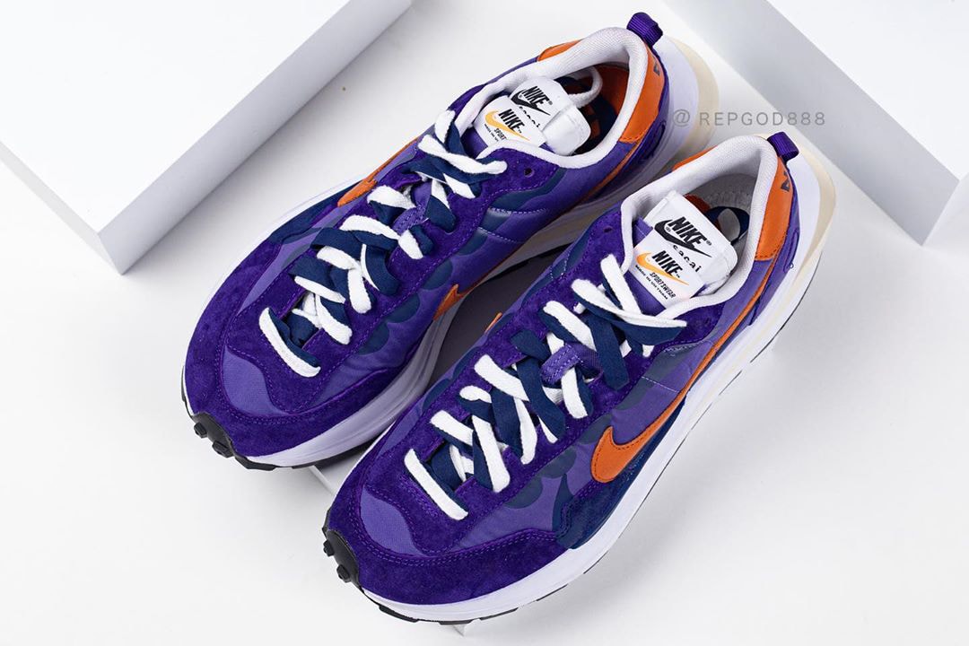 sacai nike sportswear vaporwaffle purple orange nylon upper chitose abe official release date info photos price store list buying guide