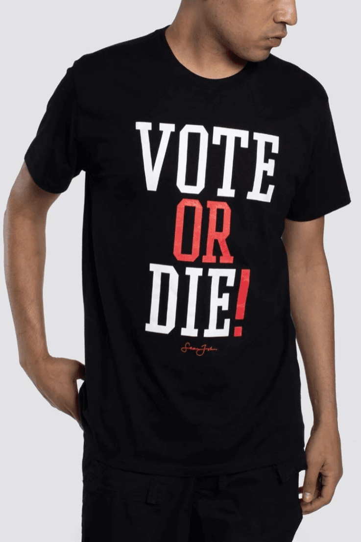 Sean John Vote or Die Campaign Tee Shirts design reissue relaunch p diddy combs collection revolt joe biden donald trump presidential pyer moss black lives matter election 2020