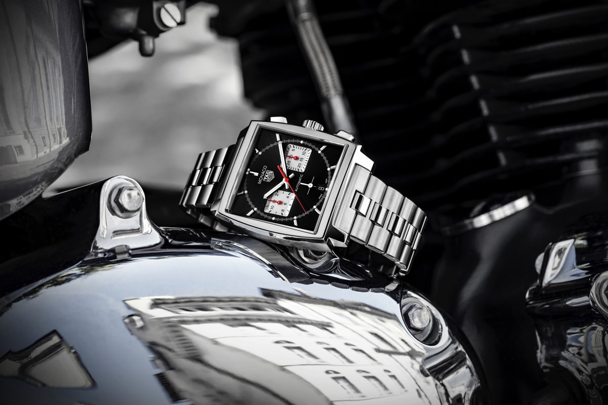 tag heuer swiss watch luxury brand monaco chronograph in house movement caliber steel bracelet 20 years