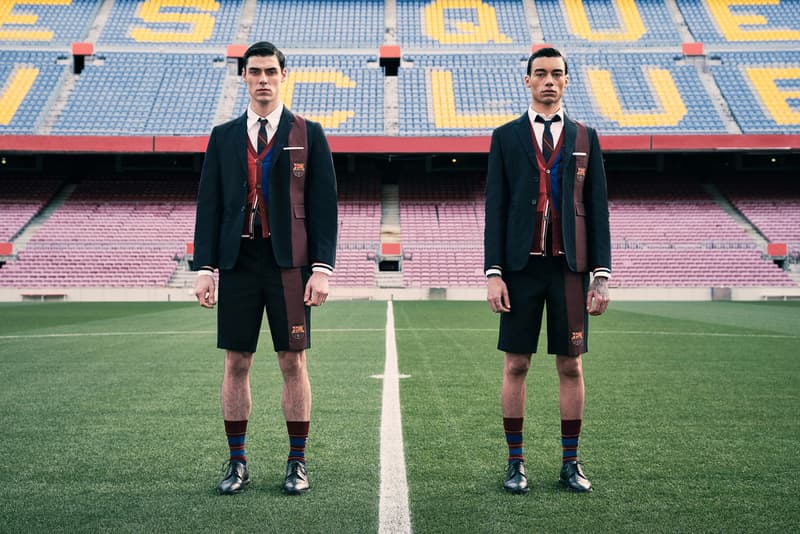 Thom Browne for FC Barcelona Barca Foundation Capsule collaboration collection release date info buy football blazer scarf football charity