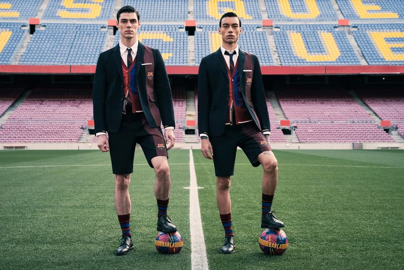Thom Browne for FC Barcelona Barca Foundation Capsule collaboration collection release date info buy football blazer scarf football charity