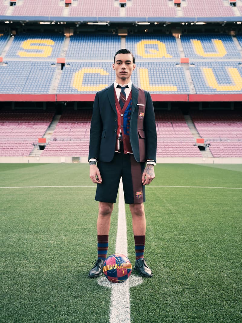 Thom Browne for FC Barcelona Barca Foundation Capsule collaboration collection release date info buy football blazer scarf football charity